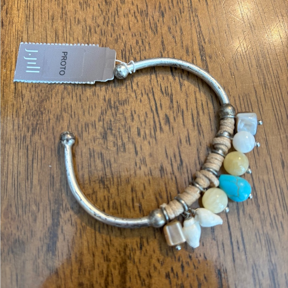 NWT J Jill tan leather wrap with stone and shells bracelet